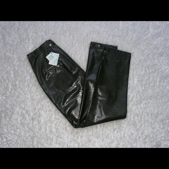 Byegreis Haley faux leather croc pants olive green M - Picture 3 of 10